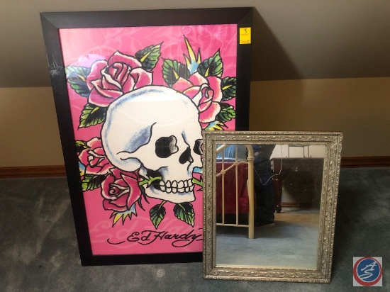 Ed Hardy Framed Print Measuring 27 1/2" X 39 1/2" and Framed Mirror Measuring 20" X 24"