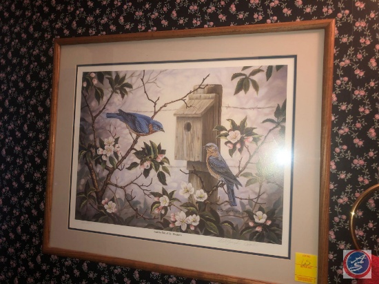1994 D. Gengler Coppler Signed Framed Print Titled Just The Two of Us-Bluebirds Marked 86/200