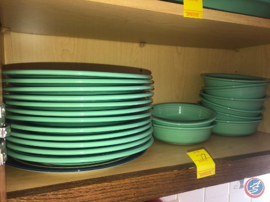 Assorted Homer Laughlin Light Green and Sea Mist Green Fiestaware Including (7) 5 1/2" Fruit Bowls,