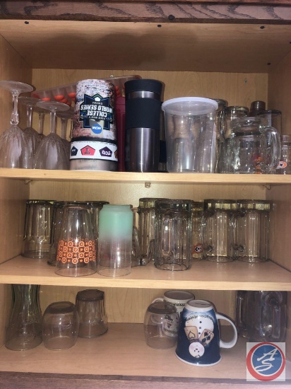 Assorted Steins, Coffee Mugs, Tumblers and Stemed Wine Glasses