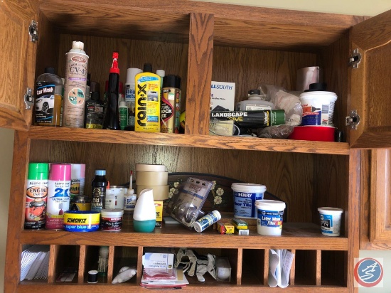 Assorted Home Improvement Products Such As Henry Tile Adhesive, Latex Wood Filler, Harvey's