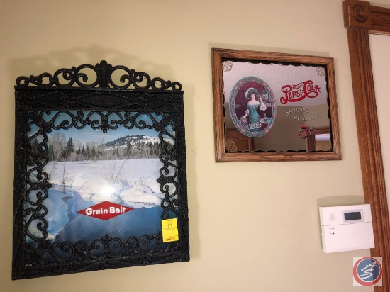 Grain Belt Framed Phototgraph Measuring 16" X 19 1/2" and Pepsi-Cola Framed Mirror Measuring 15 1/2"