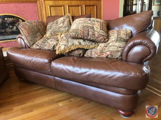 {{2X$BID}} Klaussnner Leather Couch Measuring 92 1/2" X 45 1/2" X 33 1/2" and Klaussner Loveseat