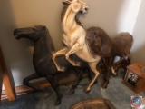 Vintage Burwood Products Company Horse Wall Decorative Sculpture with Black, White and Brown Horses
