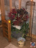 Assorted Faux Plants, Metal Plant Stand Measuring 8