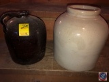 Antique Stoneware Whiskey Jug and Stoneware Canister No Lid