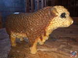 Vintage Ceramic Hereford Bull Coin Bank [[ONE LEG GLUED ON]]