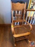 Vintage Spindle Back Rocking Chair with Caning Seat