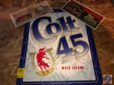 Colt 45 Malt Liquor Advertising Sign, Tabasco Brand Pickled Shrimp Advertising Sign and Vintage