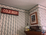 Antique Geneva Iron, Wall Hanging COLD BEER Sign Measuring 22