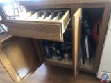 Assorted Oneida Cutlery, Assorted Cookie Sheets and Serving Trays and Assorted Coffee Mugs and