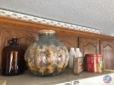 Rabbit Crossing Wood Wall Hanging, Decorative Bulbed Jar Full of Pasta with Cork Lid, Amber Glass