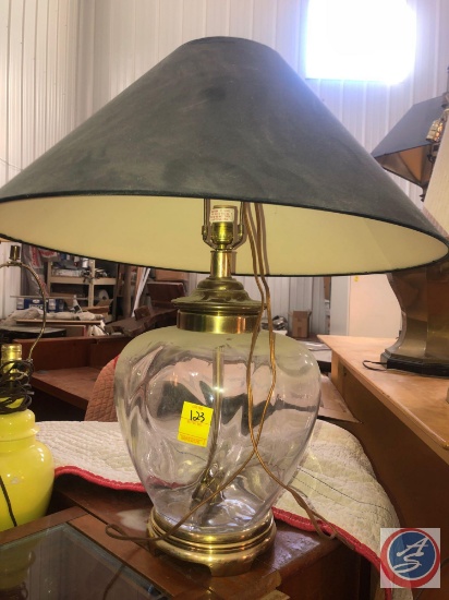 Fredrick Cooper Chicago Vintage Brass and Glass Lamp with Shade Marked 08-91