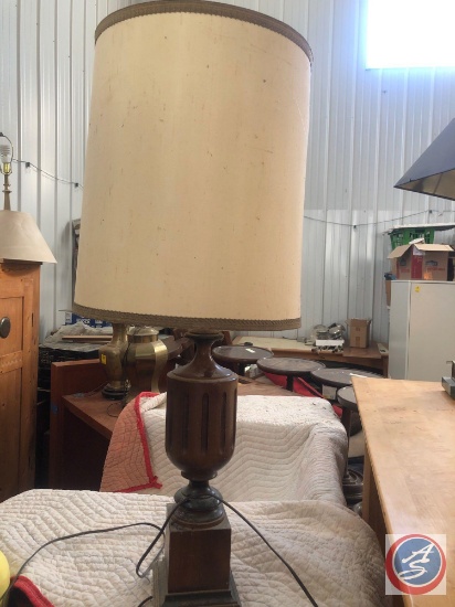 Vintage Wood Base Lamp with Shade [[NO BRAND OR ISSUE NO. VISIBLE]]