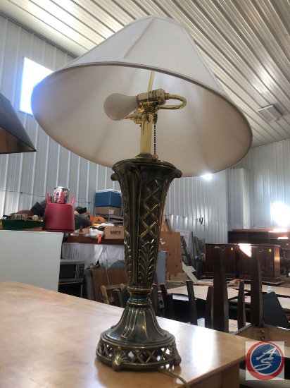 Brass Urn Shaped Lamp Base with Shade [[NO BRAND OR ISSUE NO. VISIBLE]]