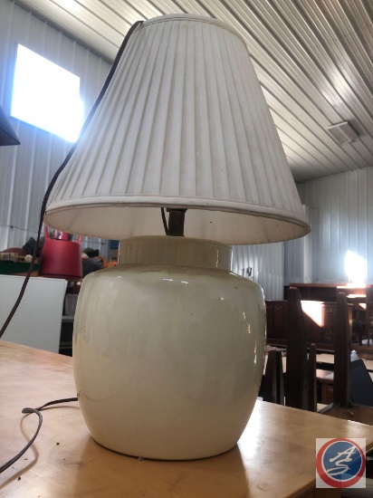Vintage Ceramic Lamp Base with Shade [[FELT DAMAGE TO BOTTOM]]