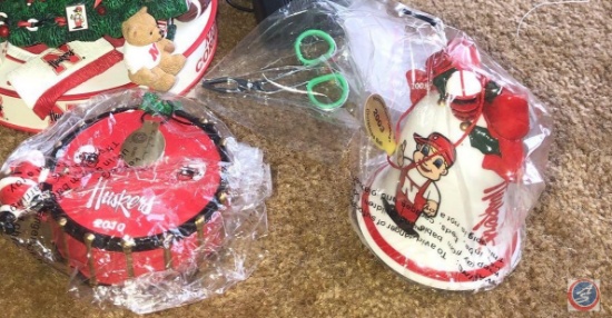 2010 Danbury Mint Nebraska Christmas Drum Ornament, 2003 Danbury Mint Nebraska Christmas Bell