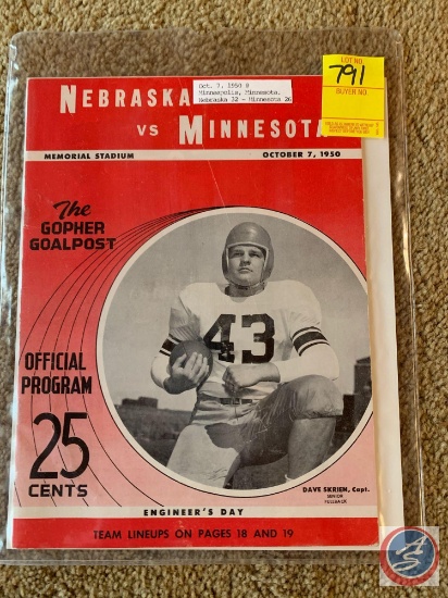 October 7, 1950 program Nebraska vs. Minnesota