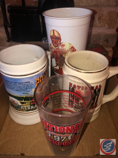 1997 National Championship Stein with Scores, Pizza Hut 70,71,94,95,97 National Championship glass,