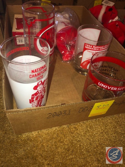 1976 Sams Nebraska Glass with Scores, 1970 National Champions Harry Husker Glass with Scores, 1970