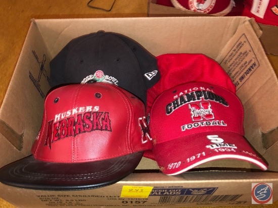 Nebraska Leather Hat, 5-Time National Champions Hat, 2002 Rose Bowl Hat, Herbie Husker Hat