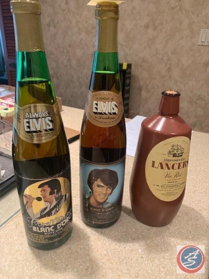 Two bottles of wine Blanc D'oro with Elvis and vintage 1972 Vin Rose