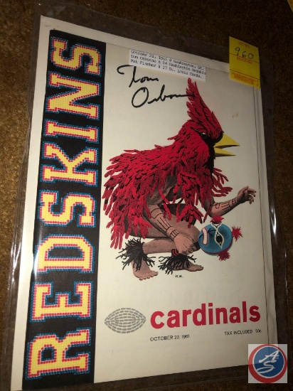 October 22, 1961 St Louis vs Washington NFL Program Signed by Tom Osborne who Played for Washington