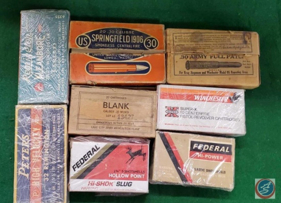 Lake City Ammo Plant box of 20 blanks, Winchester .30 Army Full Patch smokeless cartridges, Federal
