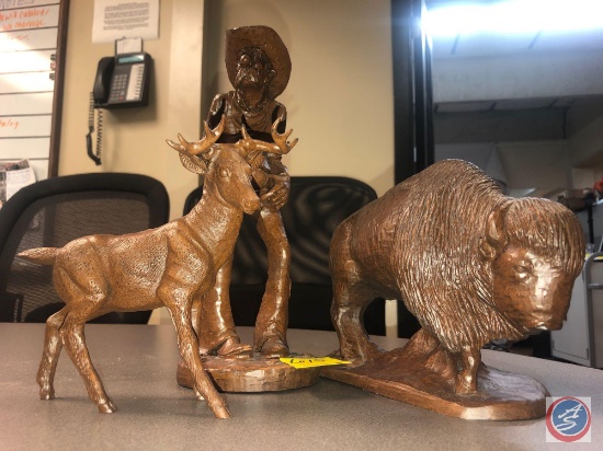 Resin Buffalo (6-88'), Cowboy, and Buck Sculptures