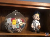 Vintage Matches, Jar, Baseball Figurine