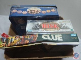 Box of board games Mancala Risk Clue
