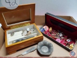 Jewelry Boxes with costume jewelry and cuff links, trinket dish