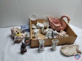 Vintage ceramic decor with figural roses, piggy bank, swans, trinket dishes