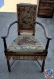 Vintage Accent Chair w/ Fringed Tapestry and Nailhead Accents