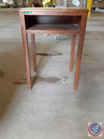 Antique / vintage wood table / stand with an open compartment; approximate measurements are 20In.