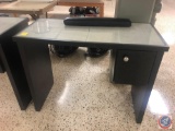 Salon Desk w/ One Cabinet Measuring 38'' x 18'' x 29'' {{GLASS OVERLAY IS CRACKED}}