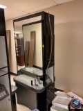 Double Sided Mirrored Salon Station w/ Electrical Hook Up Measuring 44'' x 32'' x 96'' {{CRACKED