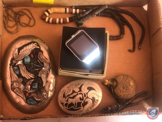 Native American Hall Mark Belt Buckle, Sears Roebuck and Co. Pocket Watch, Other Belt Buckle, More