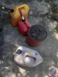 (1) Metal Vintage Gas Can, (3) Plastic Gas Cans