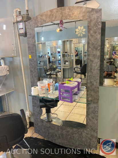 Salon Station With Shelf and Mirror 42" X 80" X 14"