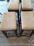 (4) Linon Home Products Wood and Upholstered Bar Stools Measuring 26