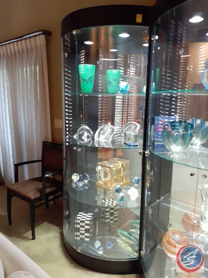 Lighted Glass and Wood Round Display Hutch {{CONTENTS ARE NOT INCLUDED}} 32'' x 22'' x 80''