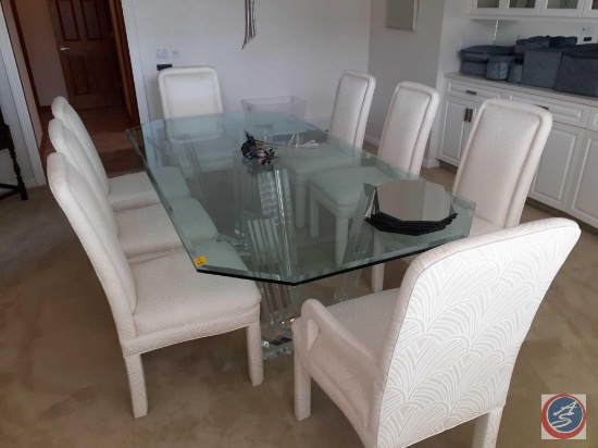 {{9X$BID}} Sold 9 Times The Money: Glass and Resin Dining Table 102'' x 48'' x 28'', (2) Captains