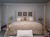 Four Post King Size Bed Incl.: Frame, Box Spring, Mattress, Pillows, and Bedding: Bed Is: Perfect