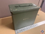 Military Issue Ammo Can - Measures 11 inches x 10 inches x 6 inches wide. In good condition
