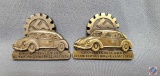 (2) German WWII 1938 Volkswagen VW Ground Breaking Plant Works Badges. They measure 1 1/2