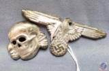 German WWII Waffen SS Officers Visor Cap Eagle & Skull. The Waffen SS eagle is clutching a swastika