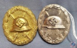 German World War II Gold Condor Legion Wound Badge. The front shows a German helmet in the center