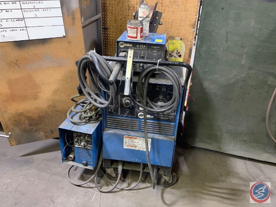 Miller Shopmaster 300 AC/DC CC/CV power supply with Miller S-22 Wire Feeder and Miller HF-251D-1 TIG