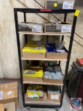 Wheeled cart measuring 24x 18 x 59 with assorted hardware including 3 casesof 10-12 x 2 truss head